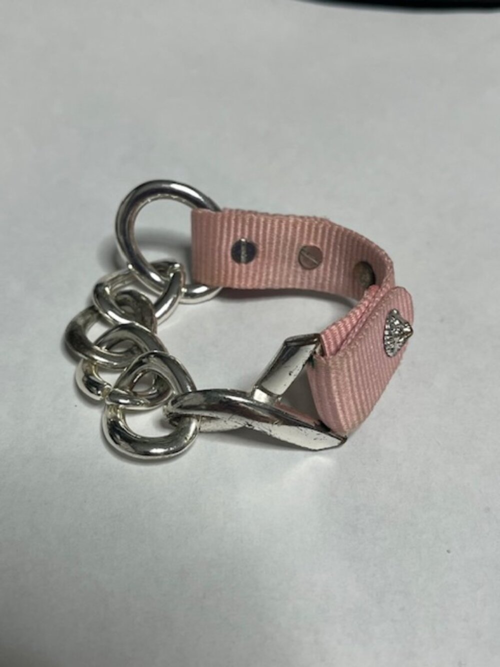 Anne Klein Pink Canvas Silver Tone Chain Bracelet Breast Cancer Awareness 8.5"